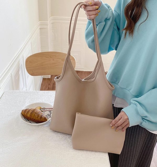 Women's Brown Large Hobo Tote Bag, Soft Vegan Crossbody Handbag with Top Handles and Shoulder Strap - Image 6