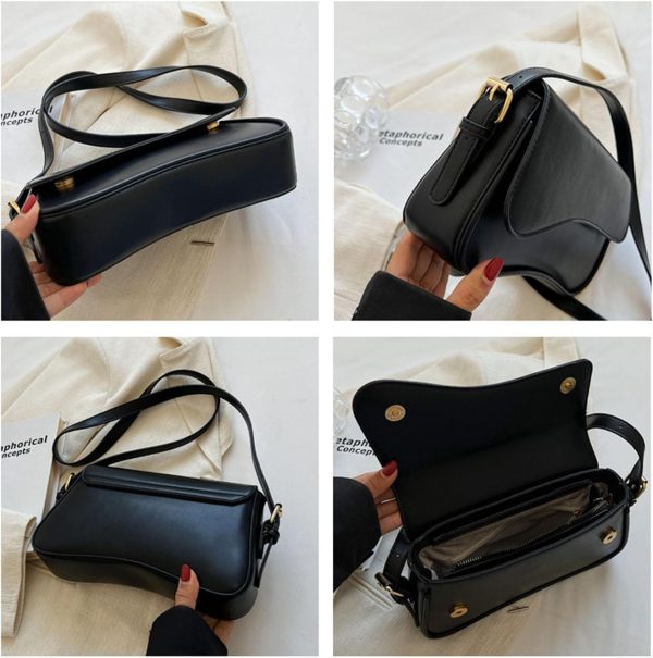 Shoulder Bag for Women Y2K Trendy Purse Vegan Leather Hobo Handbags Clutch Saddle Bag with 2 Removable Strap - Image 5
