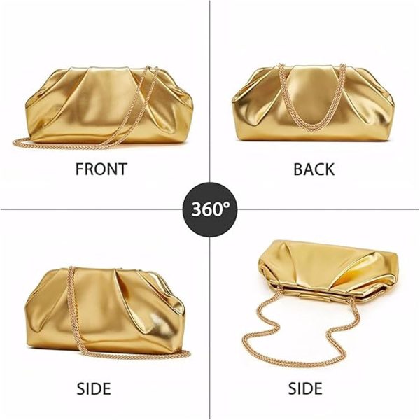 Clutch for Women, Vegan Leather Evening Purse, Soft Pleated PU Clutch Bag for Proms Parties - Image 3