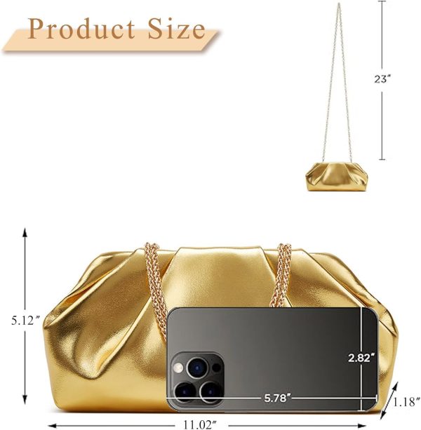 Clutch for Women, Vegan Leather Evening Purse, Soft Pleated PU Clutch Bag for Proms Parties - Image 5